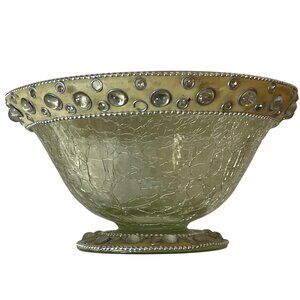 Crackle Glass Jeweled Bowl Pale Green Vintage 6.25" x 3.25"